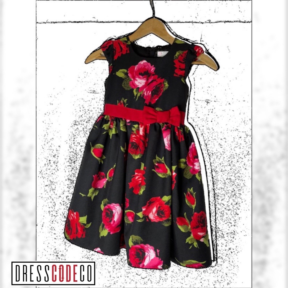 Black dress with red flowers